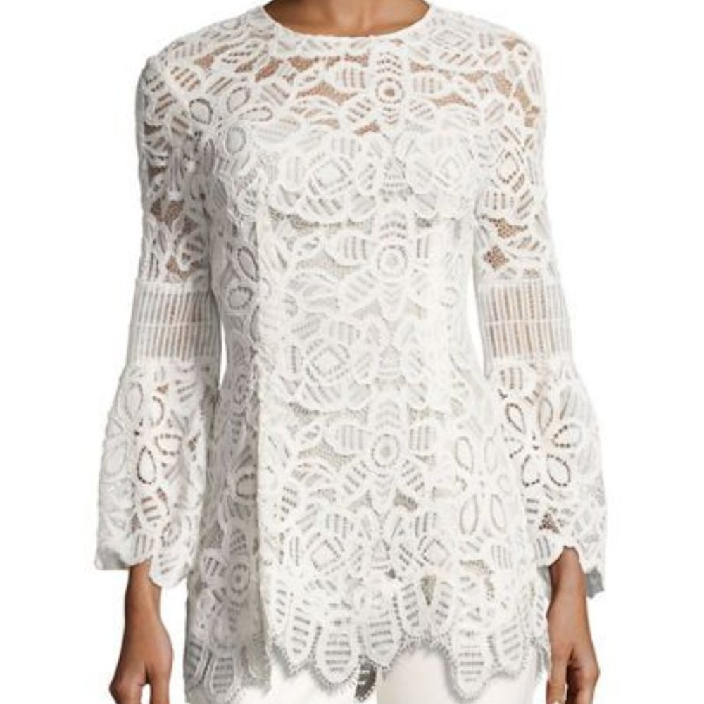 Lela Rose Long-Sleeve Corded Lace Top Tunic